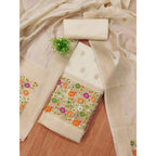 Banarasi Silk Printed Unstitched Salwar Suit Material With Dupatta (White, 3Mtrs)