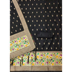 Banarasi Silk Printed Unstitched Salwar Suit Material With Dupatta (Black, 3Mtrs)