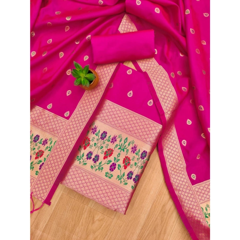 Banarasi Silk Printed Unstitched Salwar Suit Material With Dupatta (Pink, 3Mtrs)