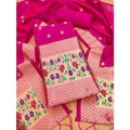 Banarasi Silk Printed Unstitched Salwar Suit Material With Dupatta (Pink, 3Mtrs)