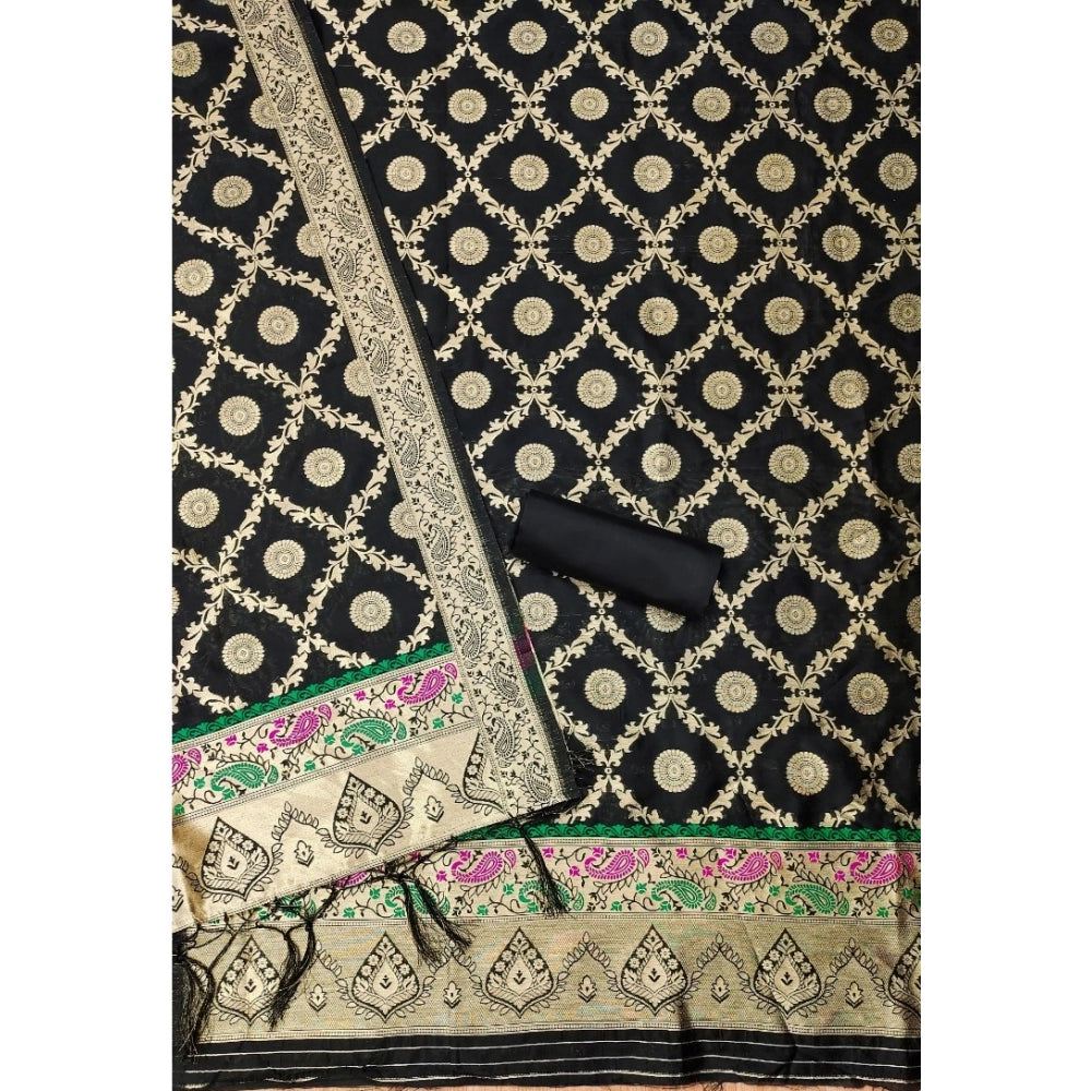 Banarasi Silk Printed Unstitched Salwar Suit Material With Dupatta (Black, 3Mtrs)