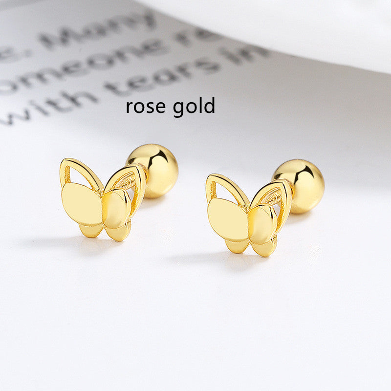 925 Sterling Silver Sweet Double Butterfly Thread Stud Earrings
