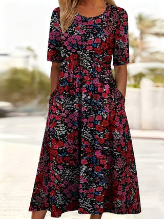 2026 Cross-border European And American Export New Style Vacation Target Spring And Summer New Flower Print Leisure Commute Versatile Large Size Women's Dress