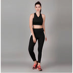 Women's Polyester Solid Ankle length High Waisted Tights (Black)