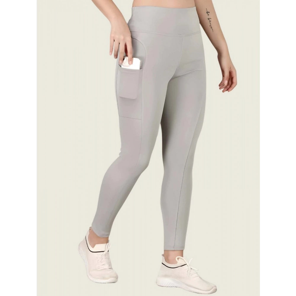 Women's Polyester Solid Ankle length High Waisted Tights (Grey)