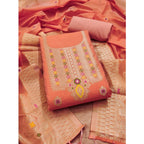 Banarasi Silk Printed Unstitched Salwar Suit Material With Dupatta (Peach, 3Mtrs)