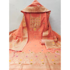 Banarasi Silk Printed Unstitched Salwar Suit Material With Dupatta (Peach, 3Mtrs)