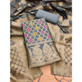 Banarasi Silk Printed Unstitched Salwar Suit Material With Dupatta (Grey, 3Mtrs)