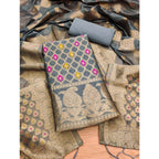 Banarasi Silk Printed Unstitched Salwar Suit Material With Dupatta (Grey, 3Mtrs)