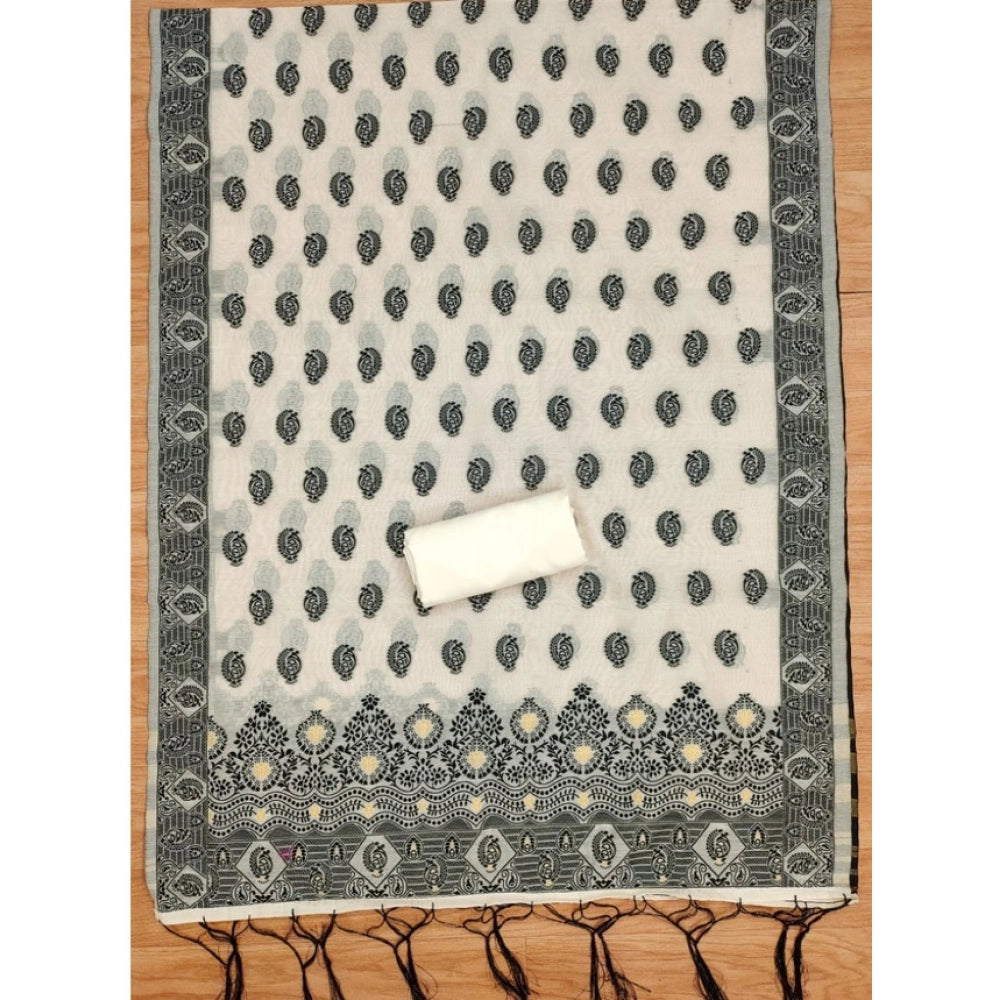 Banarasi Silk Printed Unstitched Salwar Suit Material With Dupatta (Black, 3Mtrs)