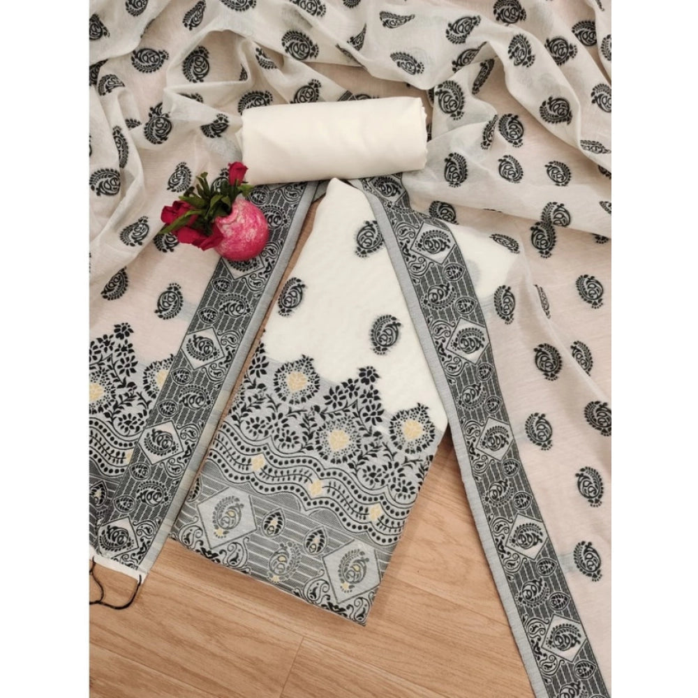 Banarasi Silk Printed Unstitched Salwar Suit Material With Dupatta (Black, 3Mtrs)