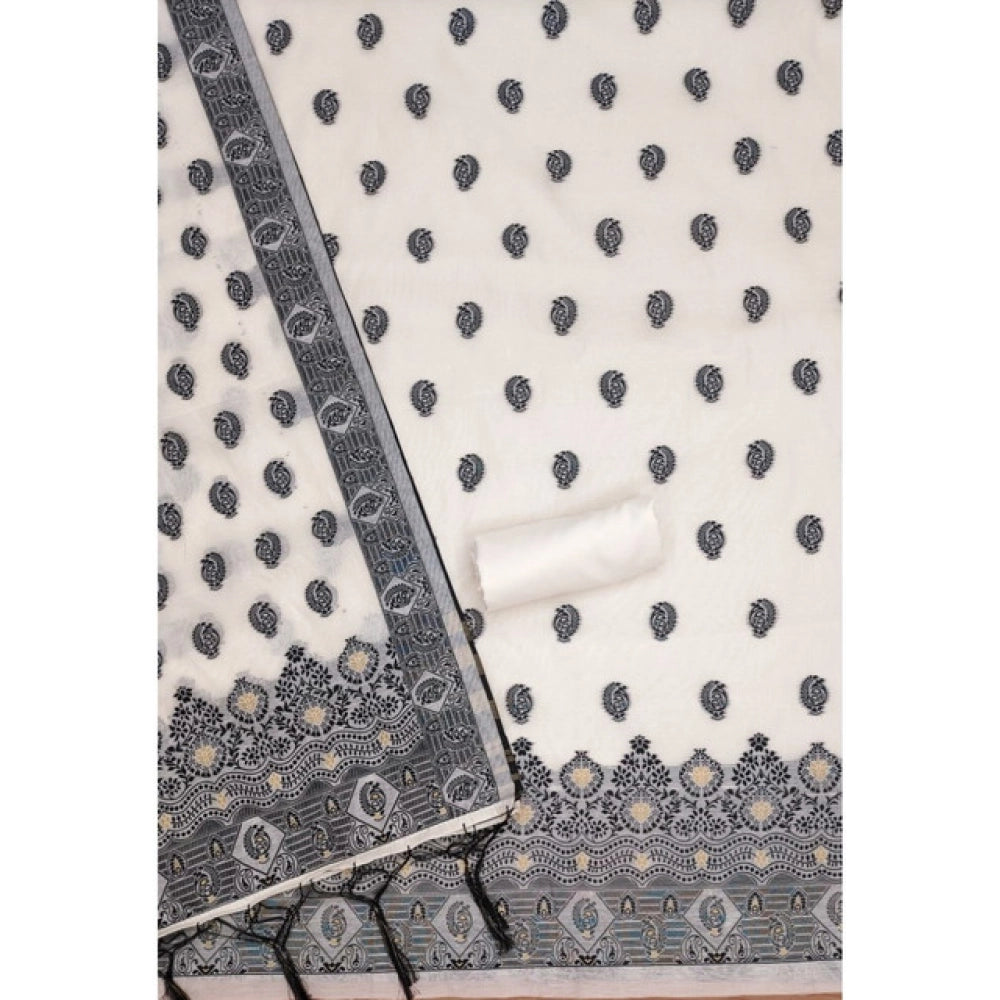 Banarasi Silk Printed Unstitched Salwar Suit Material With Dupatta (Black, 3Mtrs)