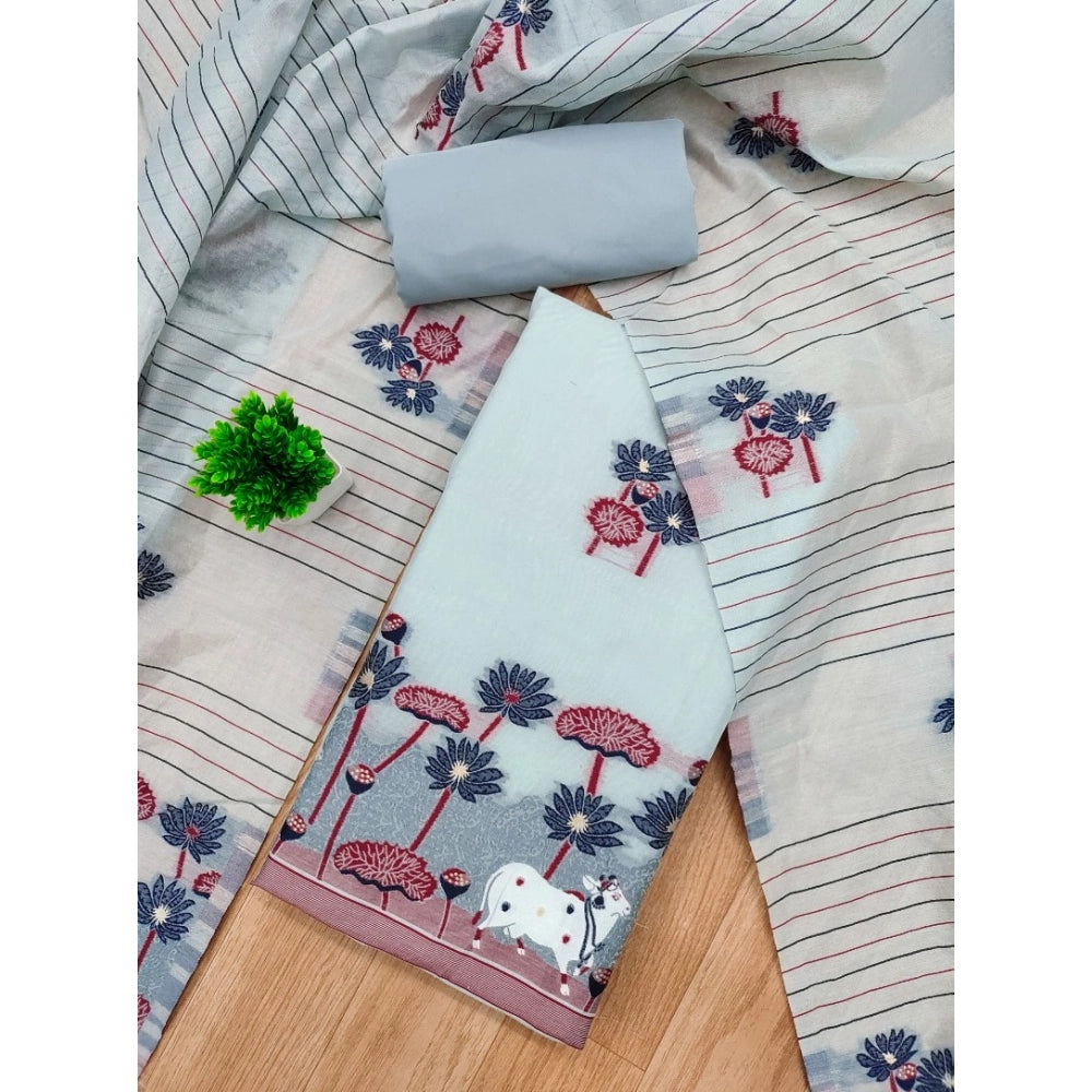 Banarasi Silk Printed Unstitched Salwar Suit Material With Dupatta (Grey, 3Mtrs)