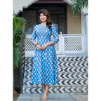 Women's Rayon Print With Embroidery Work A-Line Kurti (Sky Blue)