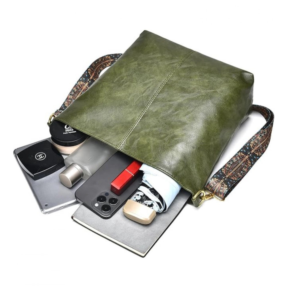 PU Leather Zipper Handbag (Green)