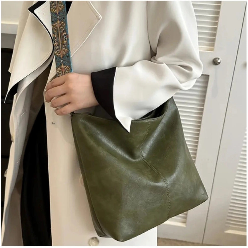 PU Leather Zipper Handbag (Green)