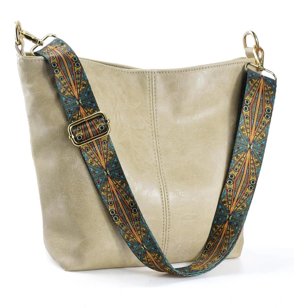 PU Leather Zipper Handbag (Beige)