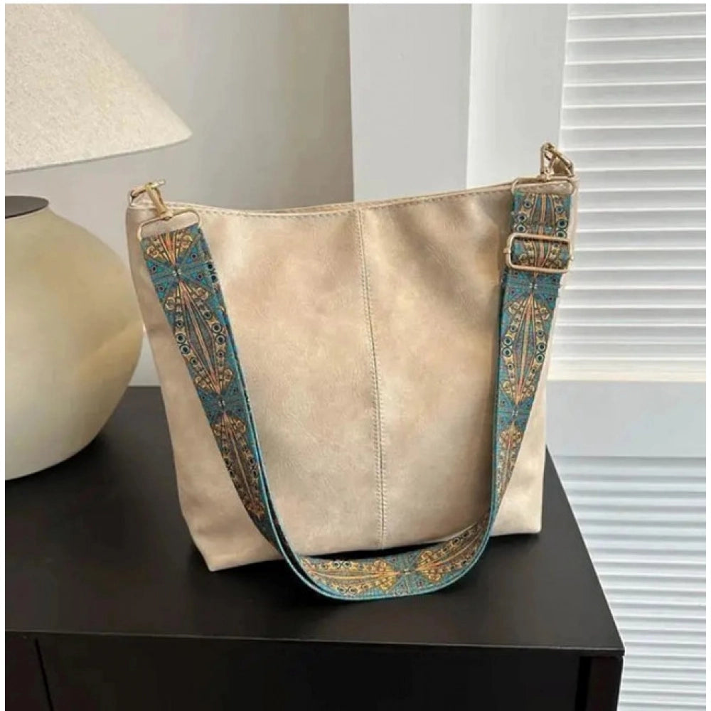 PU Leather Zipper Handbag (Beige)
