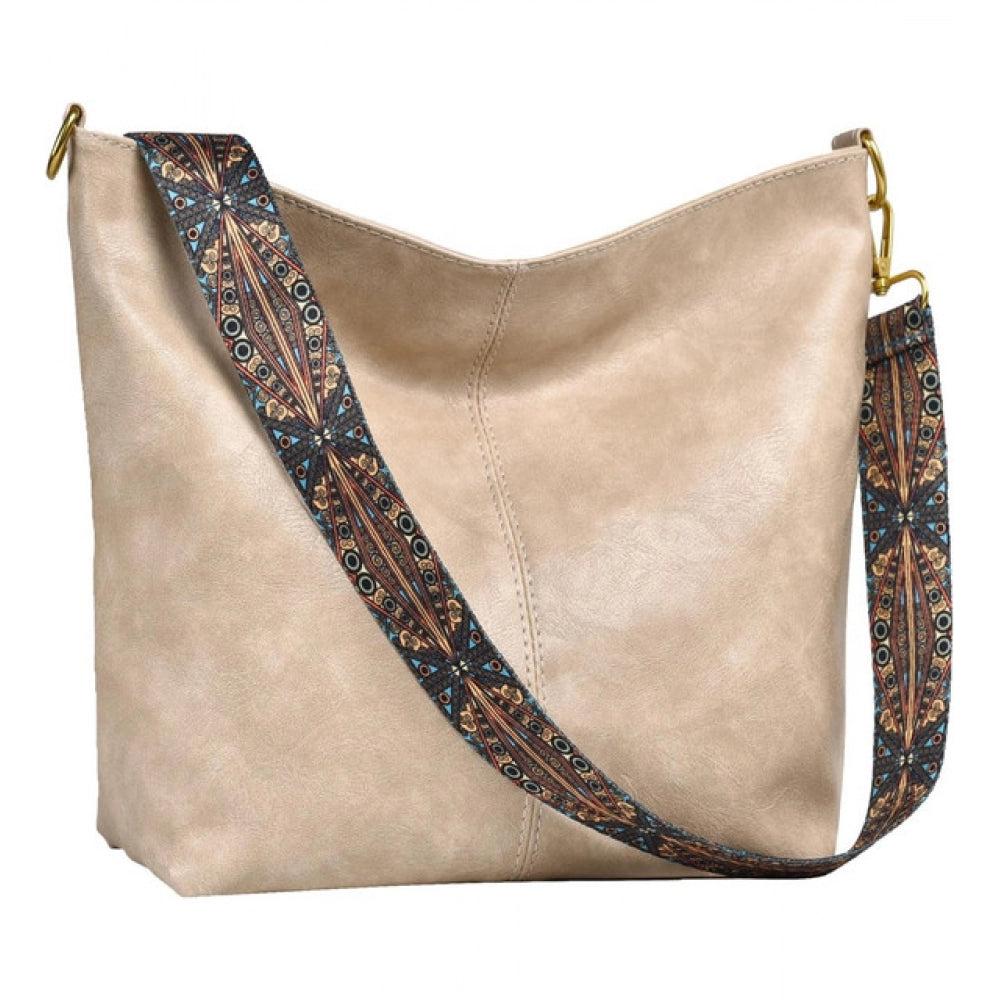 PU Leather Zipper Handbag (Beige)