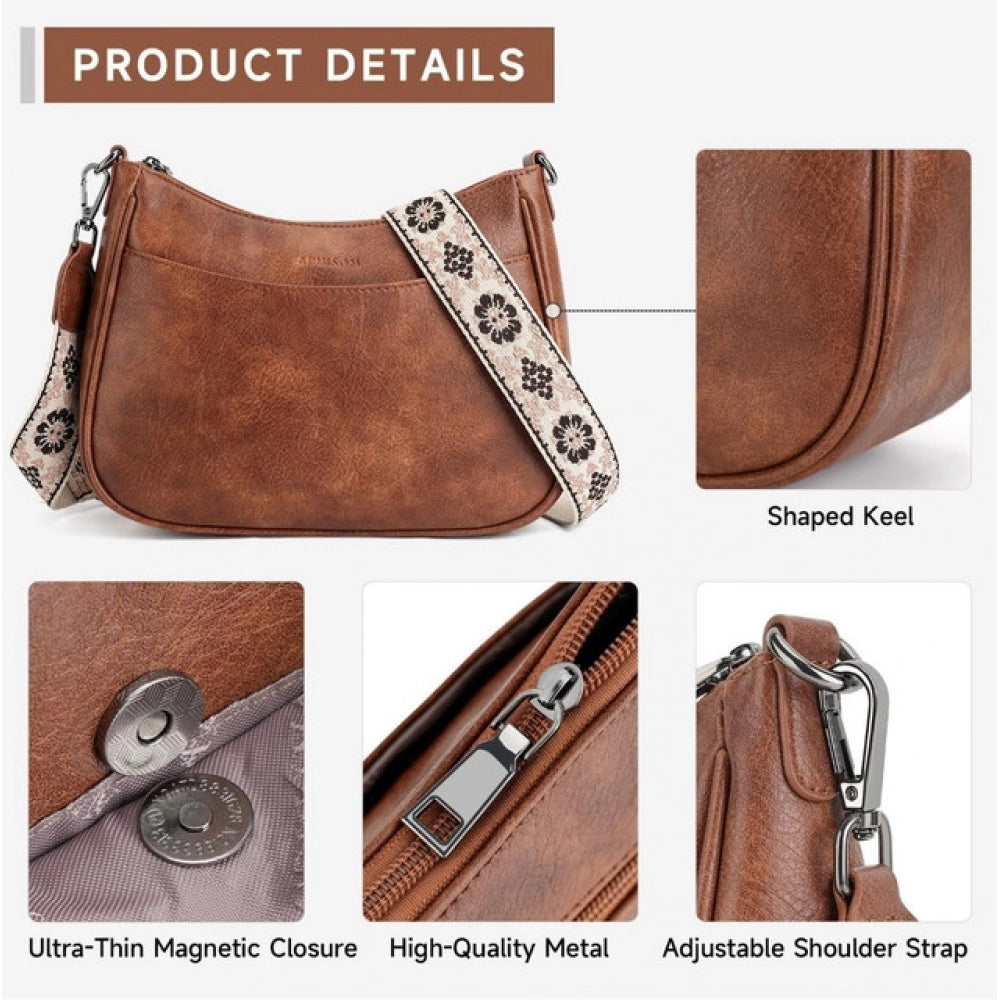 PU Leather Zipper Sling Bag