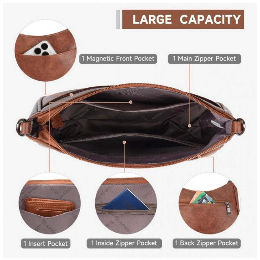 PU Leather Zipper Sling Bag