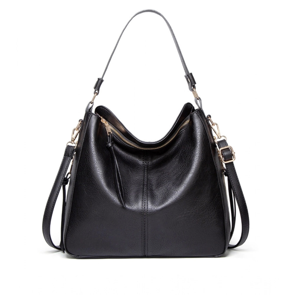 PU Leather Zipper Handbag (Black)