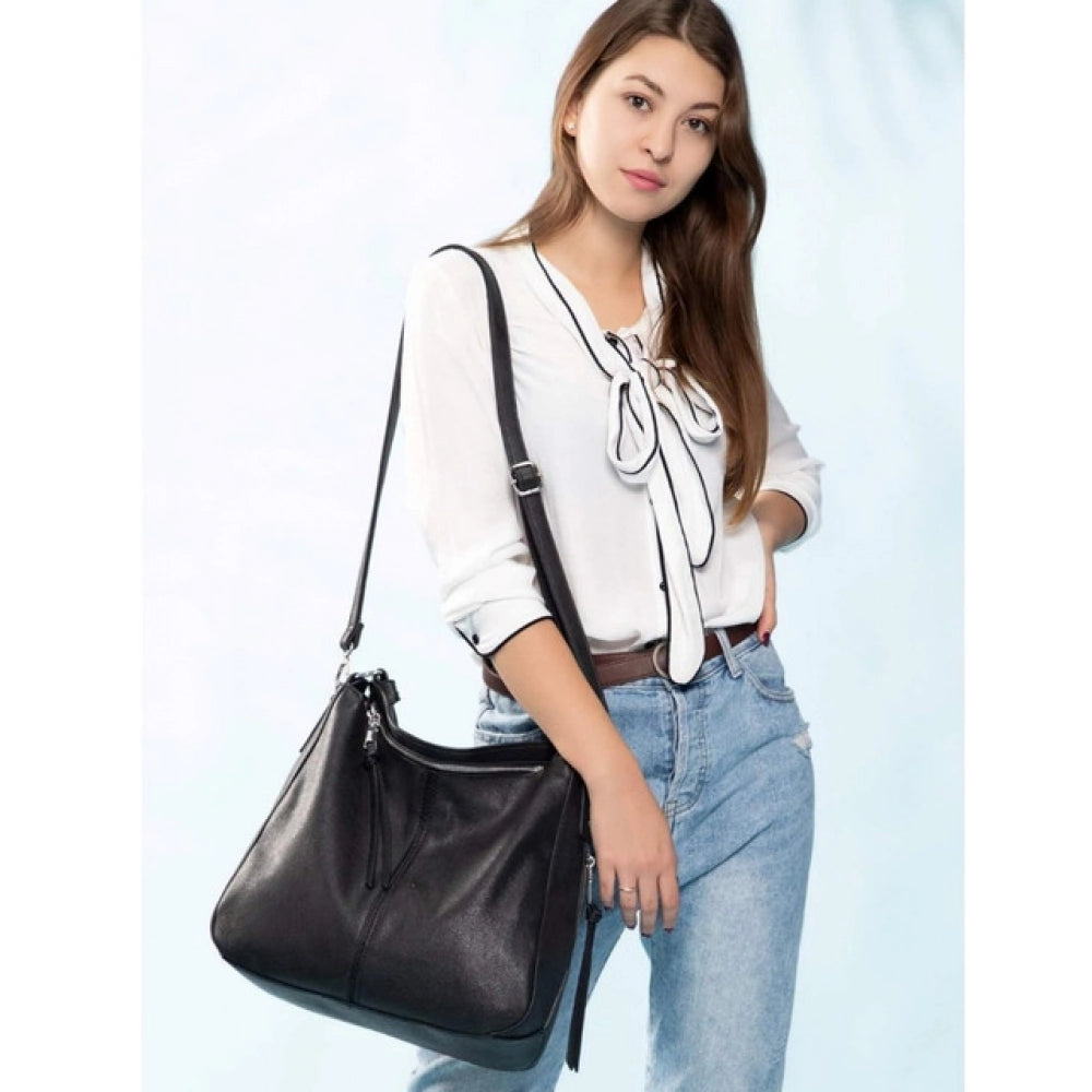 PU Leather Zipper Handbag (Black)