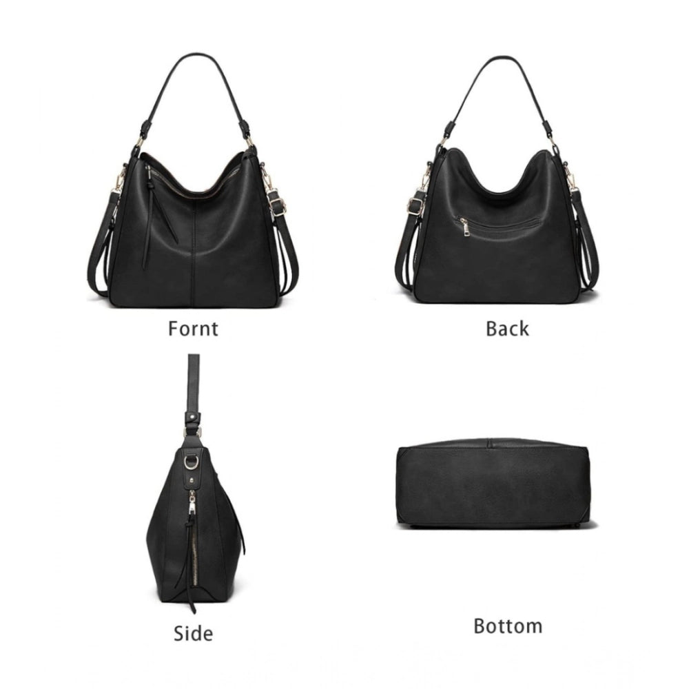 PU Leather Zipper Handbag (Black)