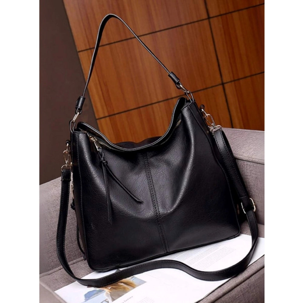 PU Leather Zipper Handbag (Black)