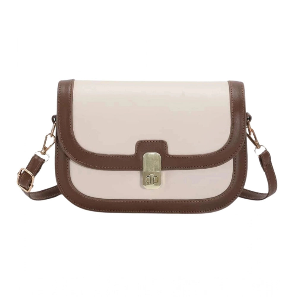 PU Leather Zipper Sling Bag (Beige)