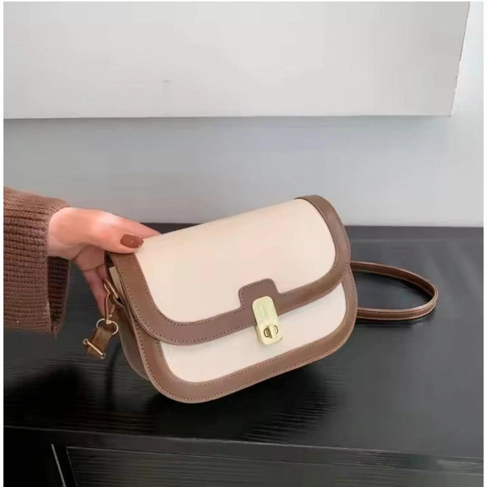 PU Leather Zipper Sling Bag (Beige)