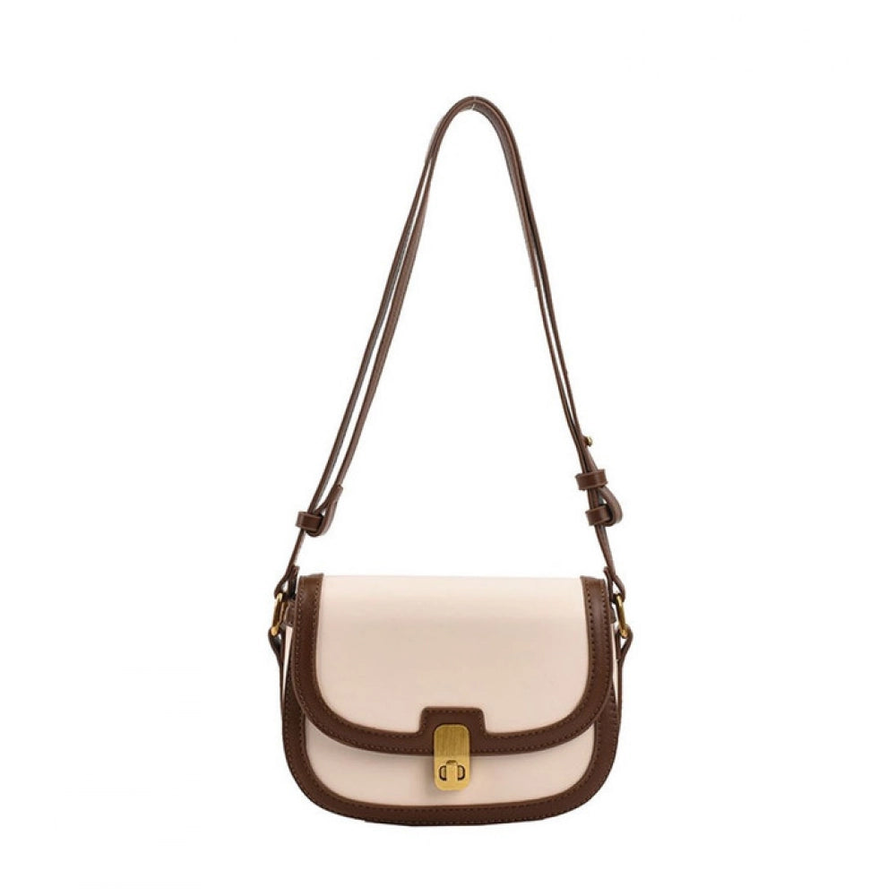 PU Leather Zipper Sling Bag (Beige)