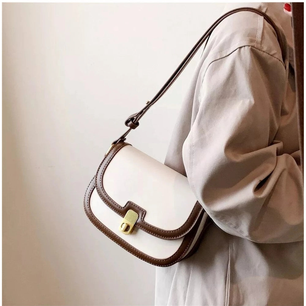 PU Leather Zipper Sling Bag (Beige)