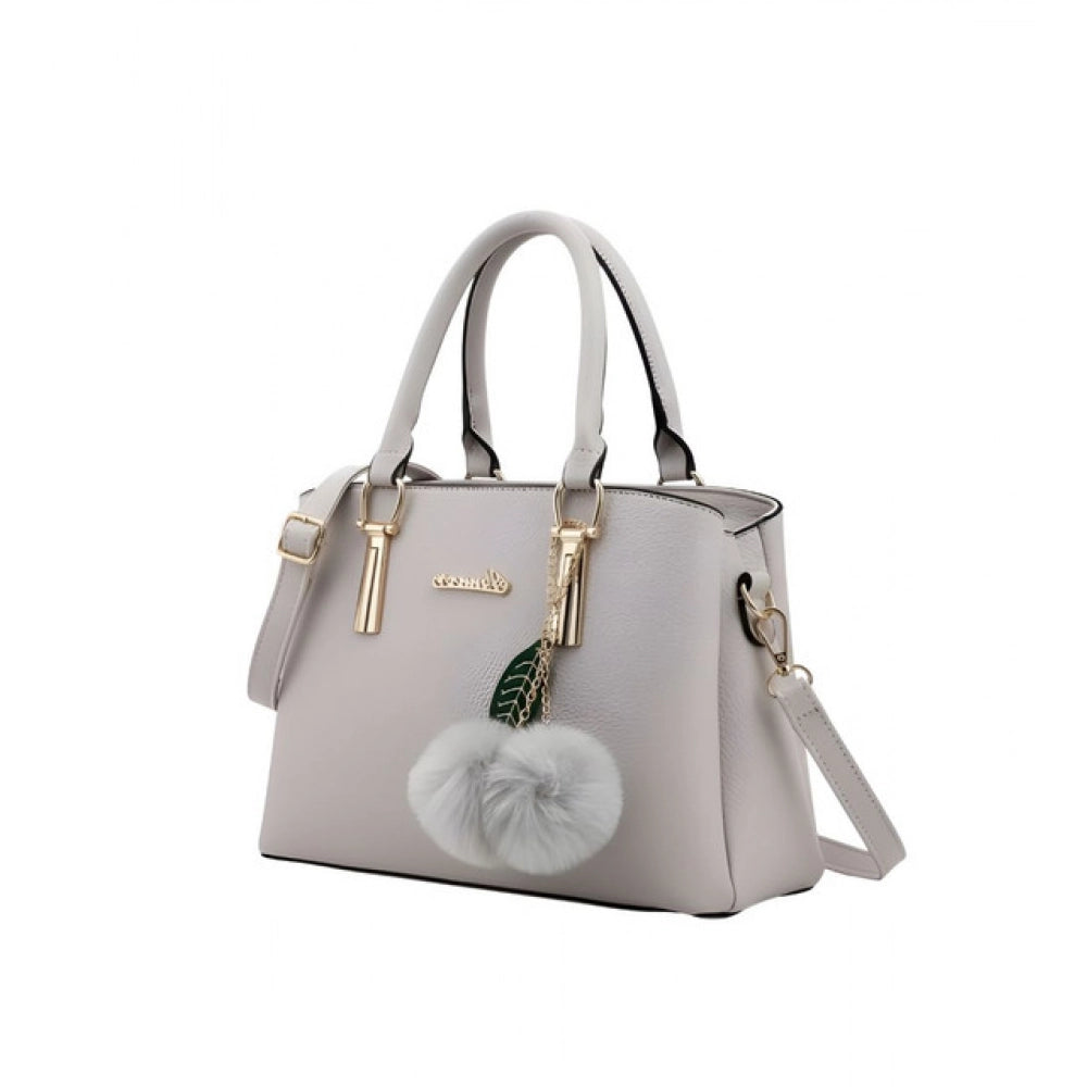 PU Leather Solid Shoulder Zipper Handbag (Grey)