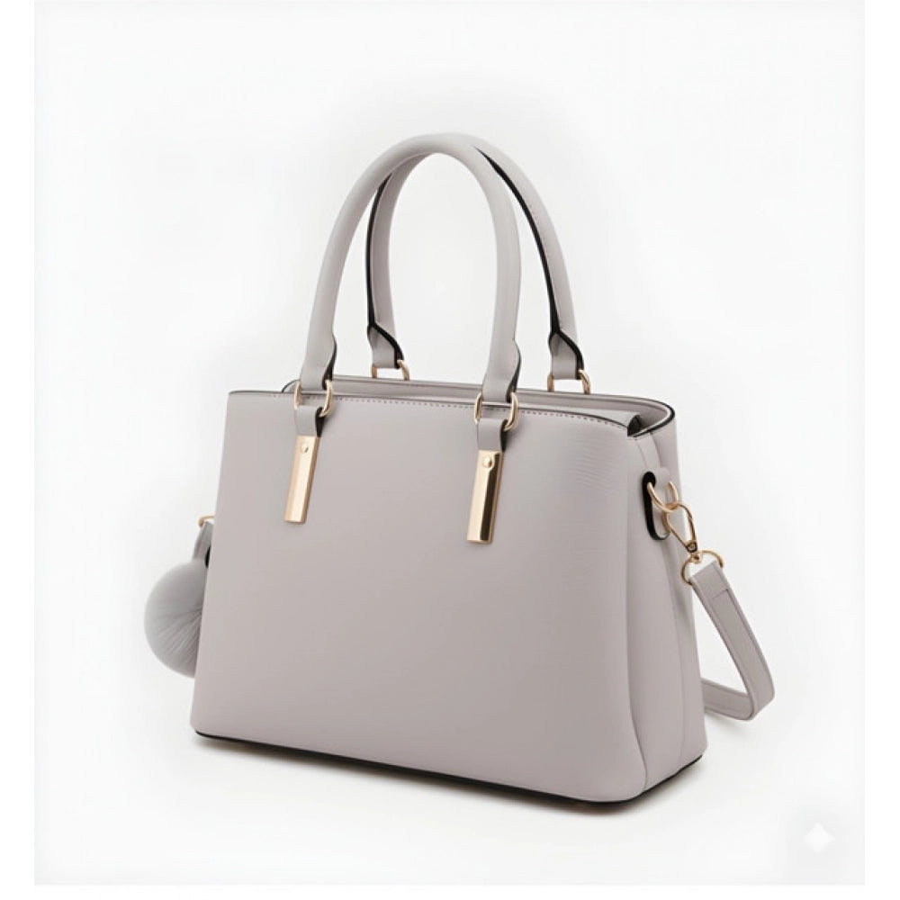 PU Leather Solid Shoulder Zipper Handbag (Grey)