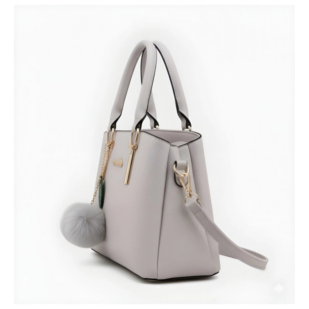 PU Leather Solid Shoulder Zipper Handbag (Grey)