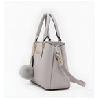 PU Leather Solid Shoulder Zipper Handbag (Grey)