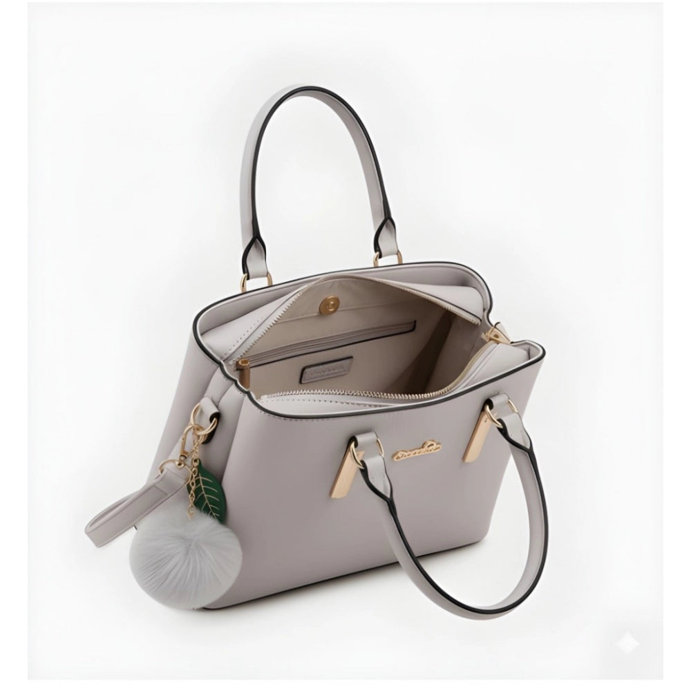 PU Leather Solid Shoulder Zipper Handbag (Grey)