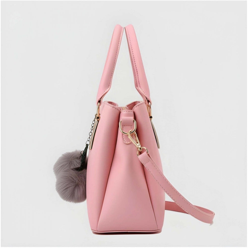 PU Leather Solid Shoulder Zipper Handbag (Pink)