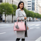 PU Leather Solid Shoulder Zipper Handbag (Pink)