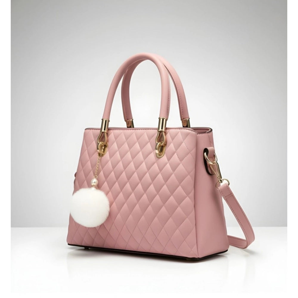 PU Leather Solid Shoulder Zipper Handbag (Pink)