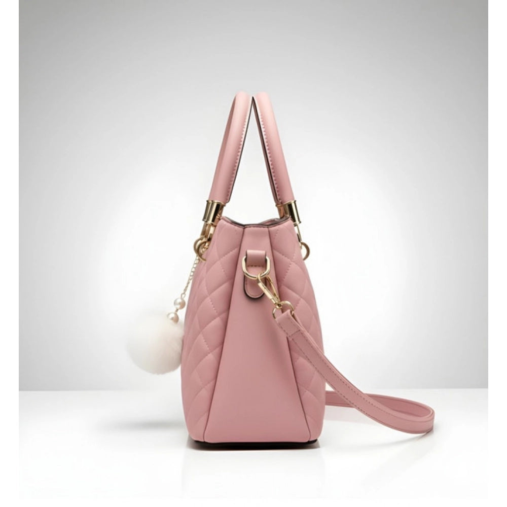 PU Leather Solid Shoulder Zipper Handbag (Pink)
