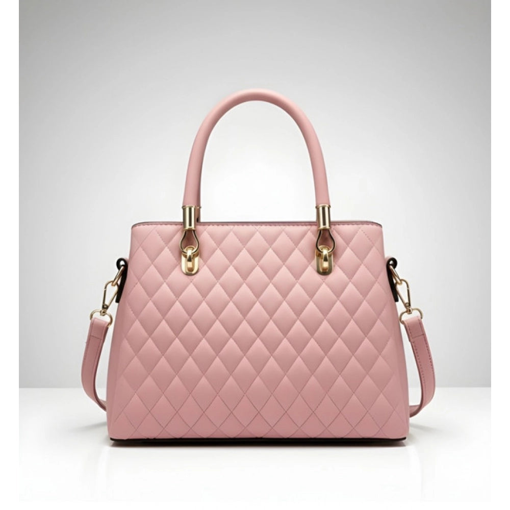 PU Leather Solid Shoulder Zipper Handbag (Pink)