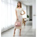 PU Leather Solid Shoulder Zipper Handbag (Pink)