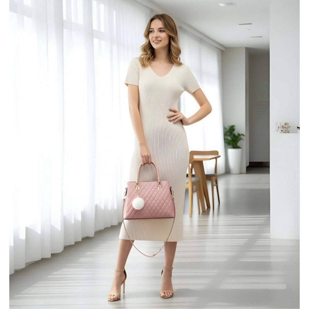 PU Leather Solid Shoulder Zipper Handbag (Pink)