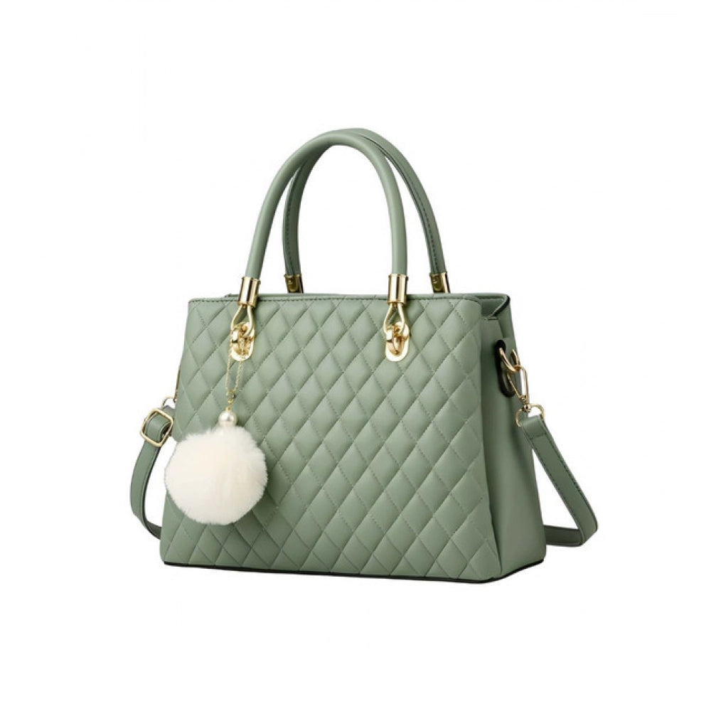 PU Leather Solid Shoulder Zipper Handbag (Green)