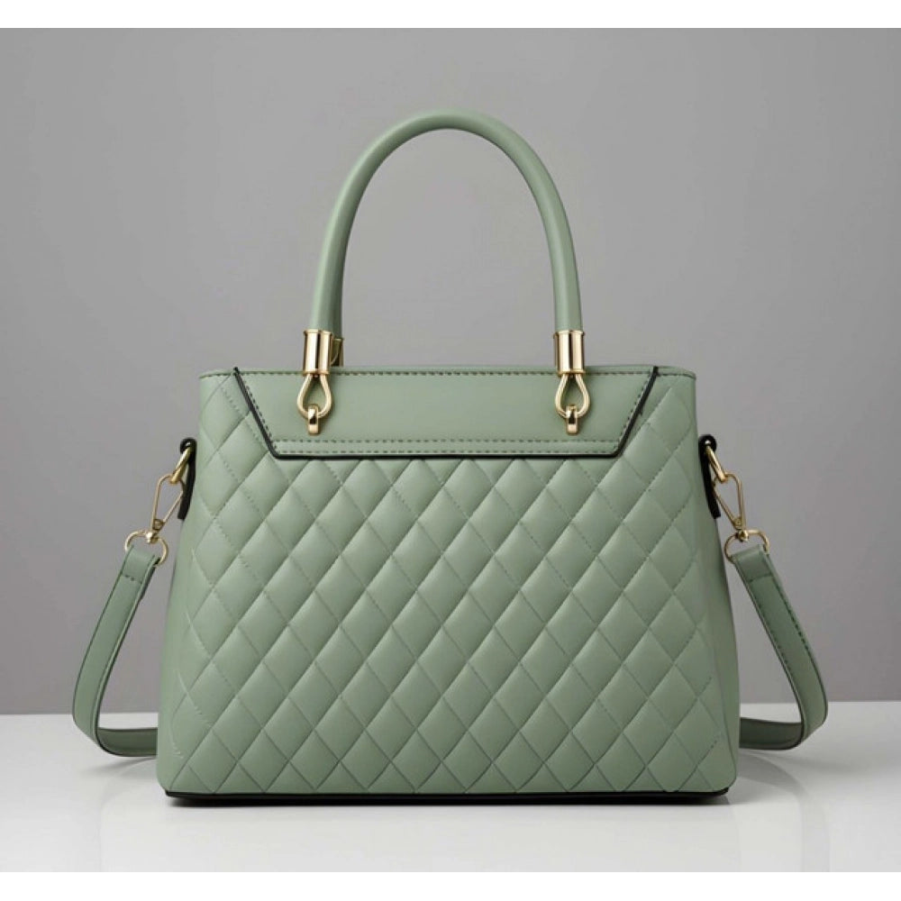 PU Leather Solid Shoulder Zipper Handbag (Green)