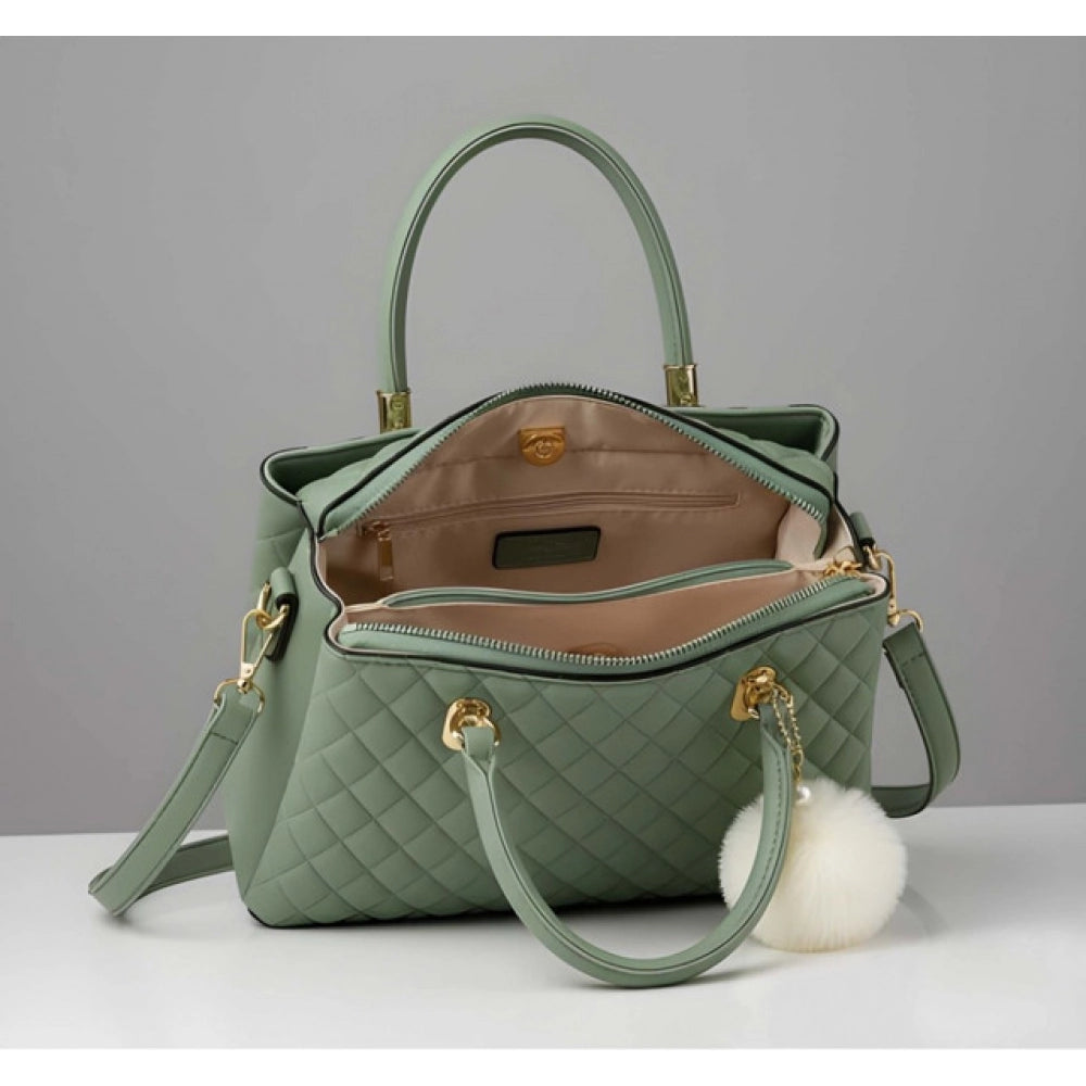 PU Leather Solid Shoulder Zipper Handbag (Green)