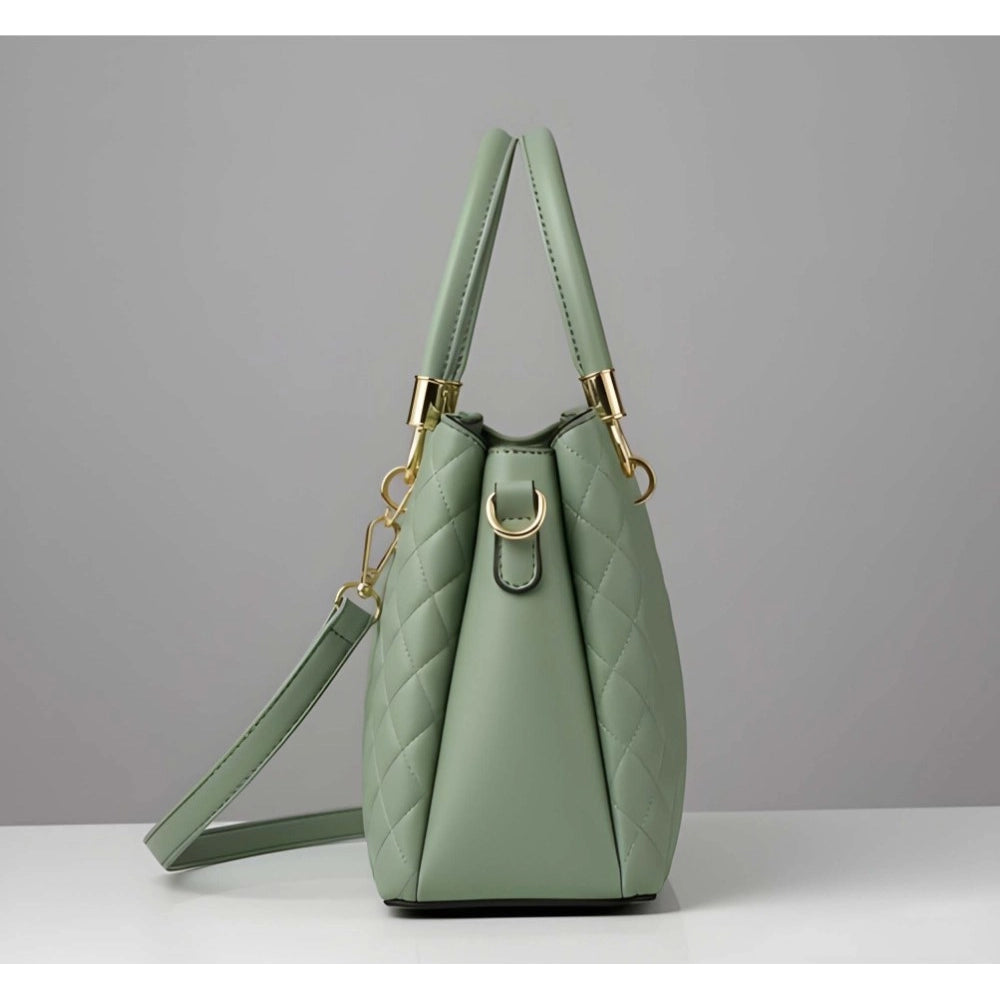 PU Leather Solid Shoulder Zipper Handbag (Green)