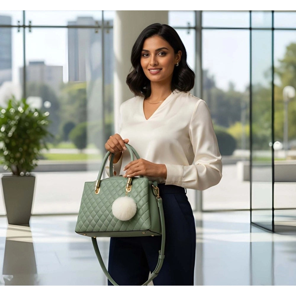 PU Leather Solid Shoulder Zipper Handbag (Green)
